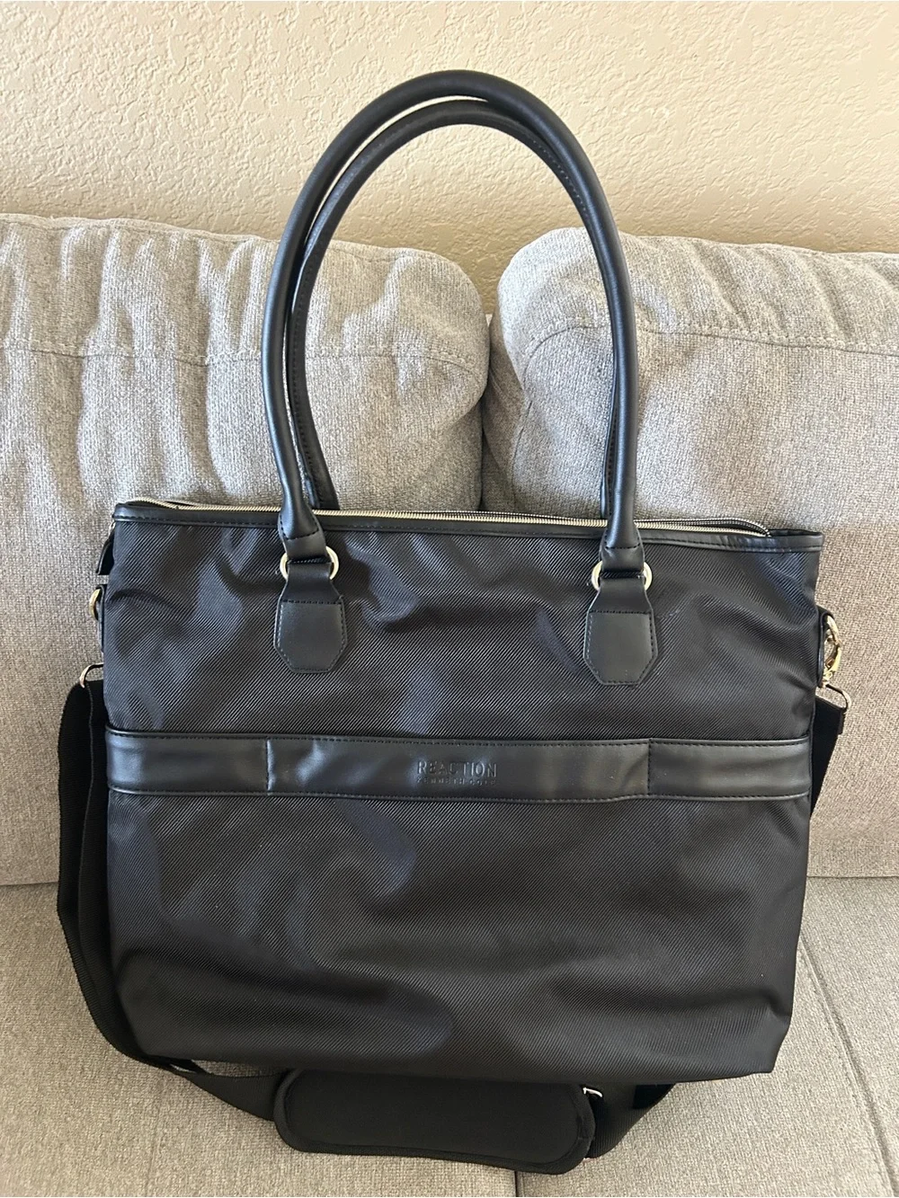KENNETH COLE REACTION Black Quilted Laptop Tote with Shoulder Strap